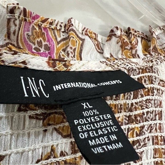 INC XL Floral Paisley Bohemian Long Sleeve Flowy Secretary Blouse Semi Sheer B2 - Picture 4 of 6